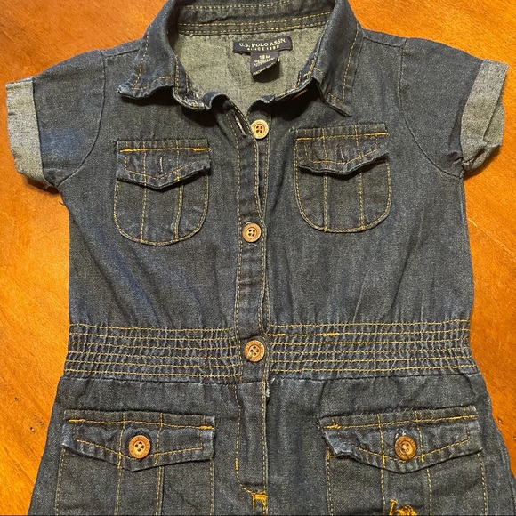 U.S. Polo Assn Baby Girl Denim Romper - Picture 2 of 11